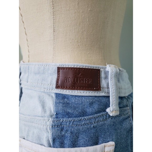 Hollister Womens 5 27 Jean Mom Shorts Lgt Blue Patchwork Denim Ultra High Rise - Picture 6 of 8